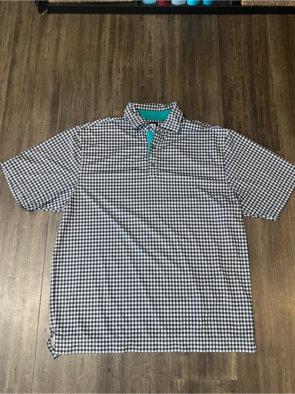 NWOT men’s black & white checkered FOOTJOY dri fit collared golf shirt Sz L